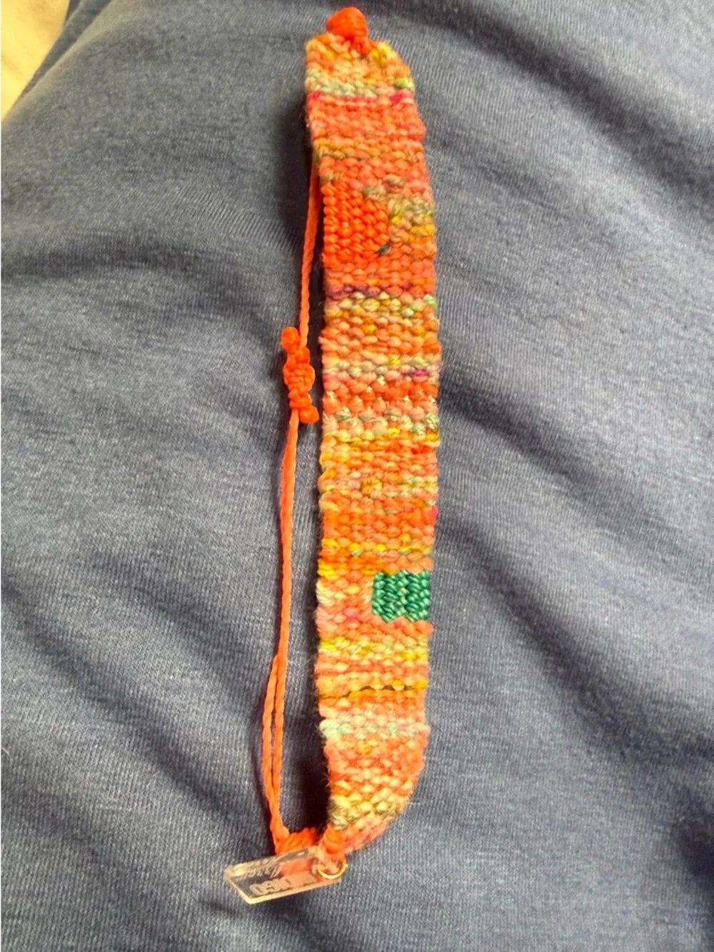 Indigo and Arrow Coral Multicolor Woven Bracelet with Teal Accent - Picture 2 of 4